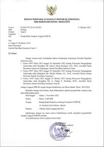 Foto Surat Undangan Pengambilan Sumpah Anggota DPR RI Kader Demokrat Ongku P. Hasibuan